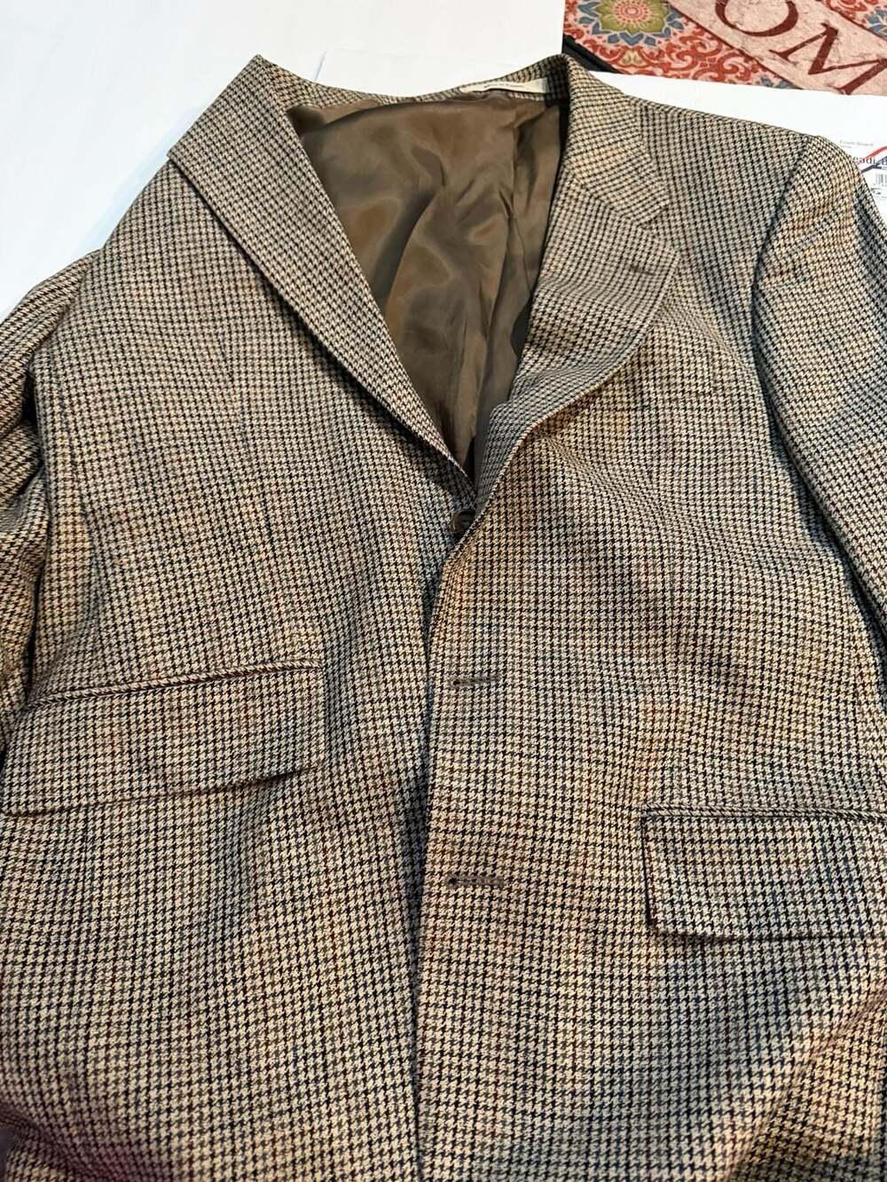 Chaps Ralph Lauren Vintage Houndstooth Wool Silk Blend Blazer Sport Coat 39R